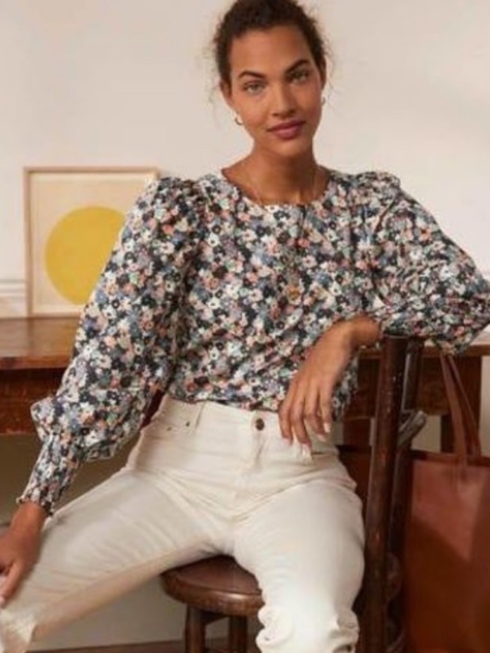 Boden Cotton Smocked Cuff Top 16/18 Blouse  Poetcore Romantic Revival